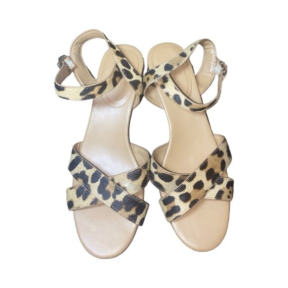 J.Crew Leopard Print Calf Hair Ankle Strap Low Block-Heel Sandals Size 8.5 - Picture 6 of 10